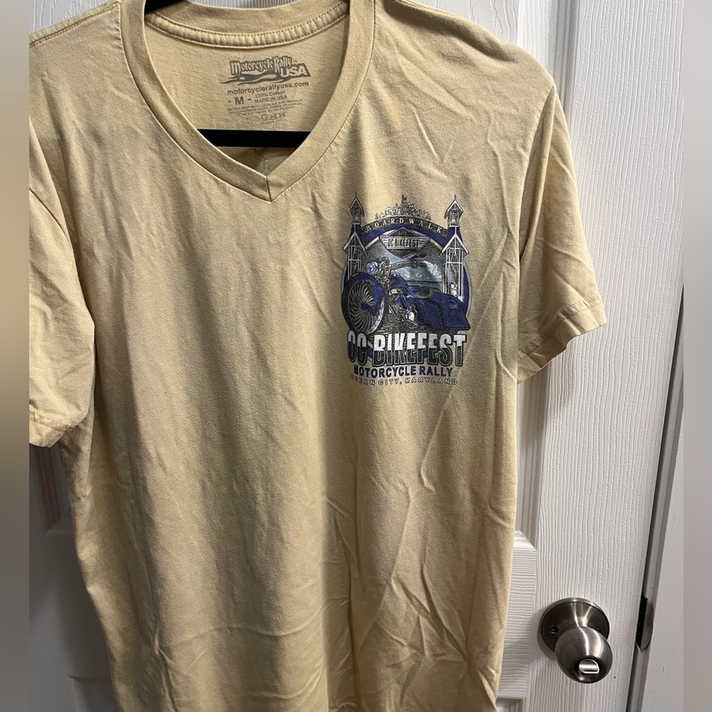 Motorcycle Rally USA medium tan V-neck t-shirt